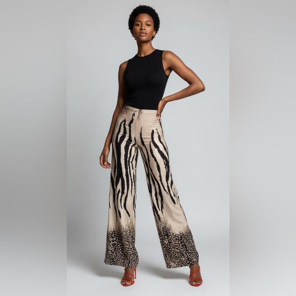 Fashion Nova Pants - Fashion Nova Feline Darling Wide Pant Size Medium Beige Animal Print NWT